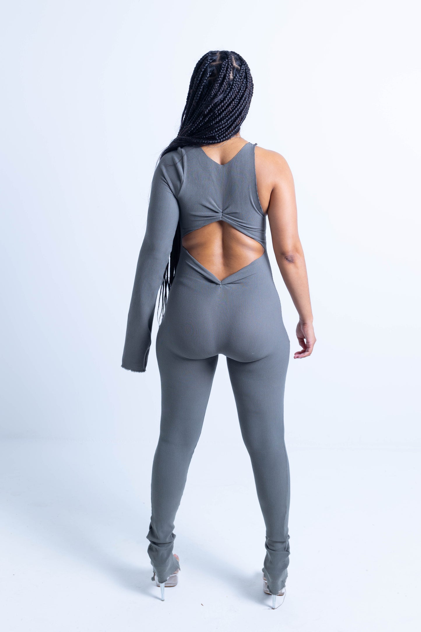 Grey ribbed Diamond back bodysuit