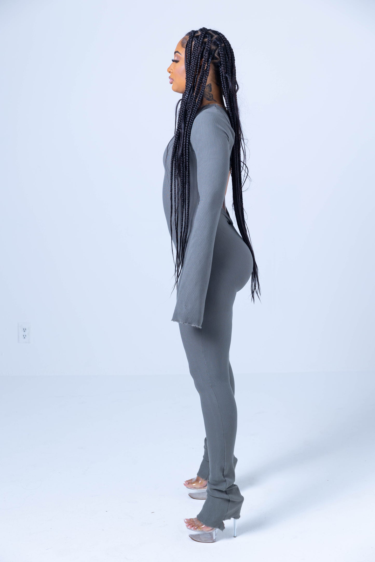 Grey ribbed Diamond back bodysuit