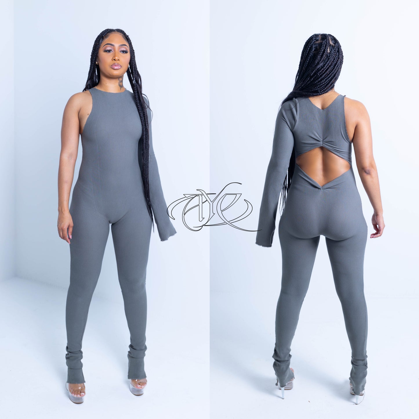 Grey ribbed Diamond back bodysuit