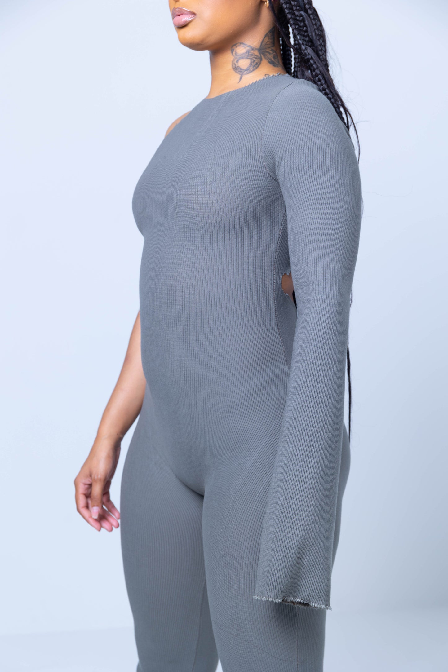 Grey ribbed Diamond back bodysuit