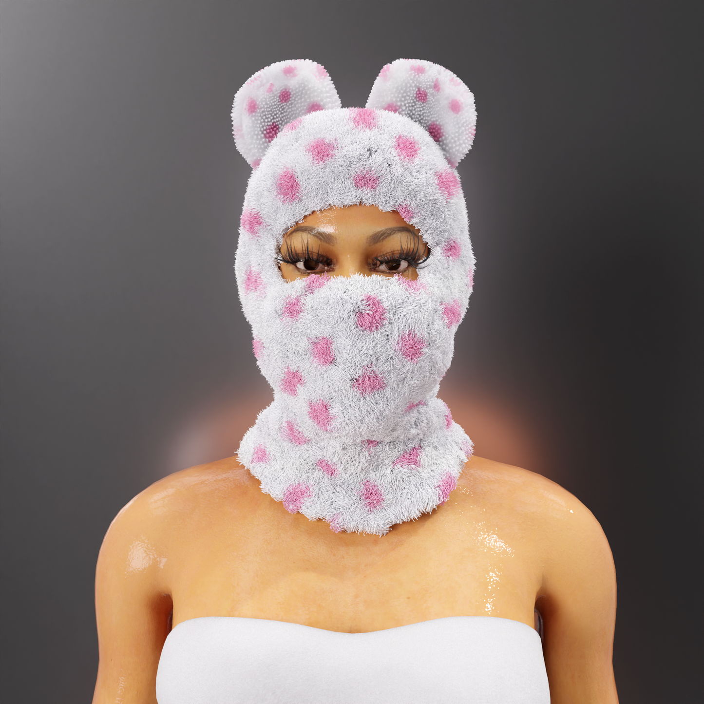 Pink polkadot plush mask /hat