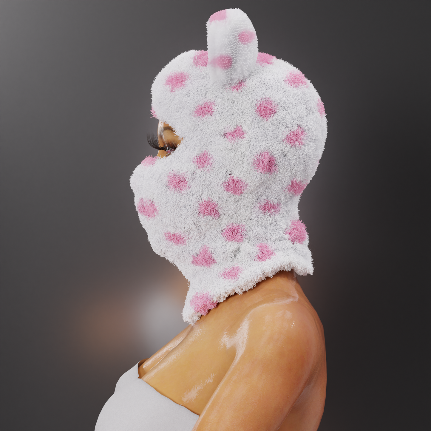 Pink polkadot plush mask /hat